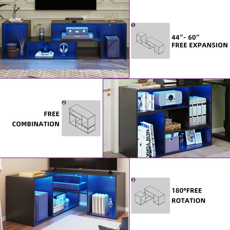 Moasis Modern DIY TV Stand Deformable Entertainment Center with LED Light Strip