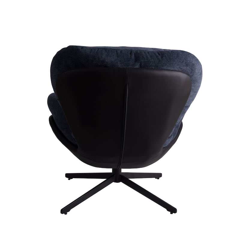 Chenille & Faux Leather Swivel Accent Chair,Comfy 360°Swiveling Lounge Chair with Black Metal Base