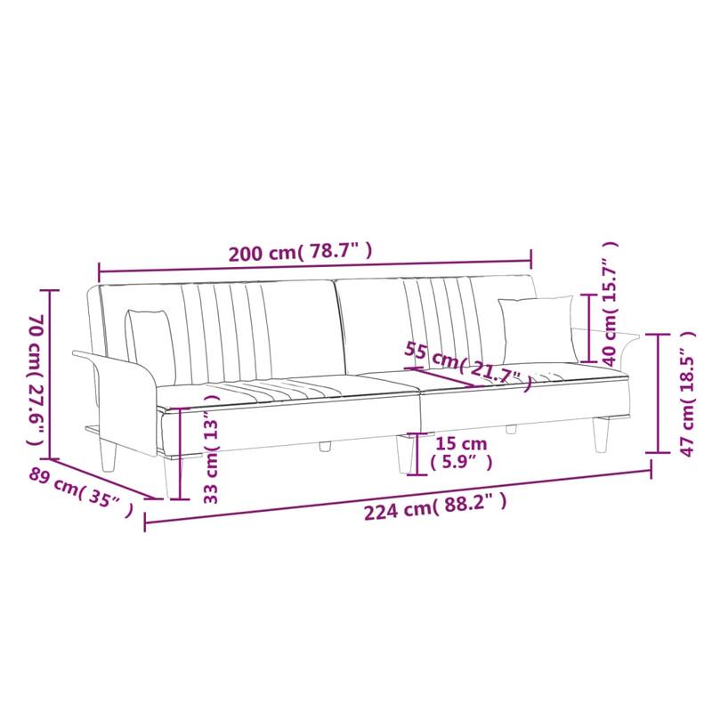 vidaXL Sofa Bed with Armrests Dark/Light Gray Fabric - 88.2" x 35" x 27.6"