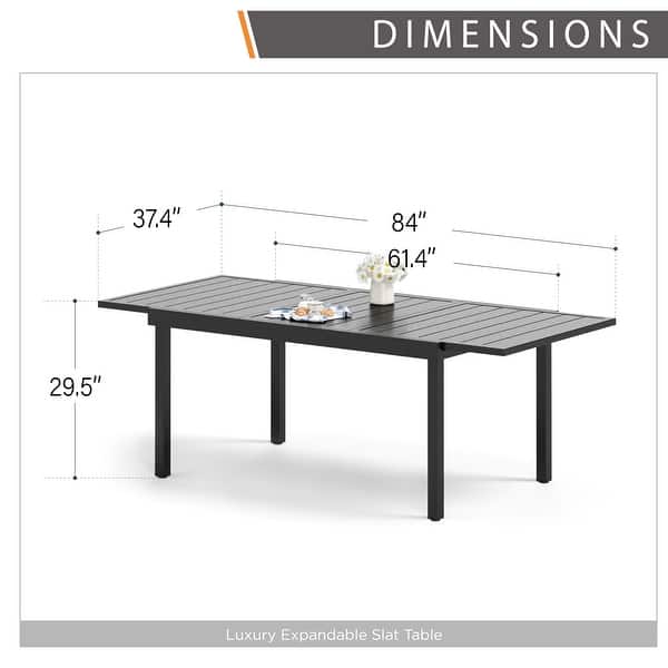dimension image slide 2 of 4, MAISON ARTS Expandable Outdoor Dining Table, Adjustable Metal Patio Garden Table for 6-8 Person, Black