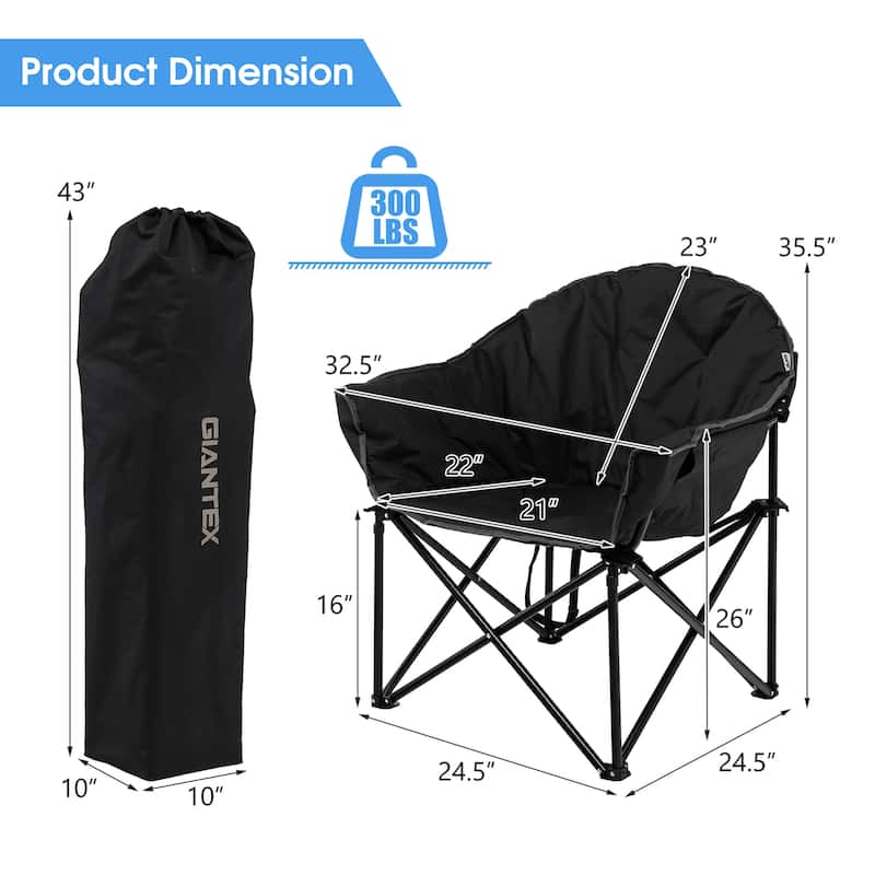 Costway Folding Camping Moon Padded Chair with Carry Bag Cup Holder - 32''x 31.5''x 35.5''
