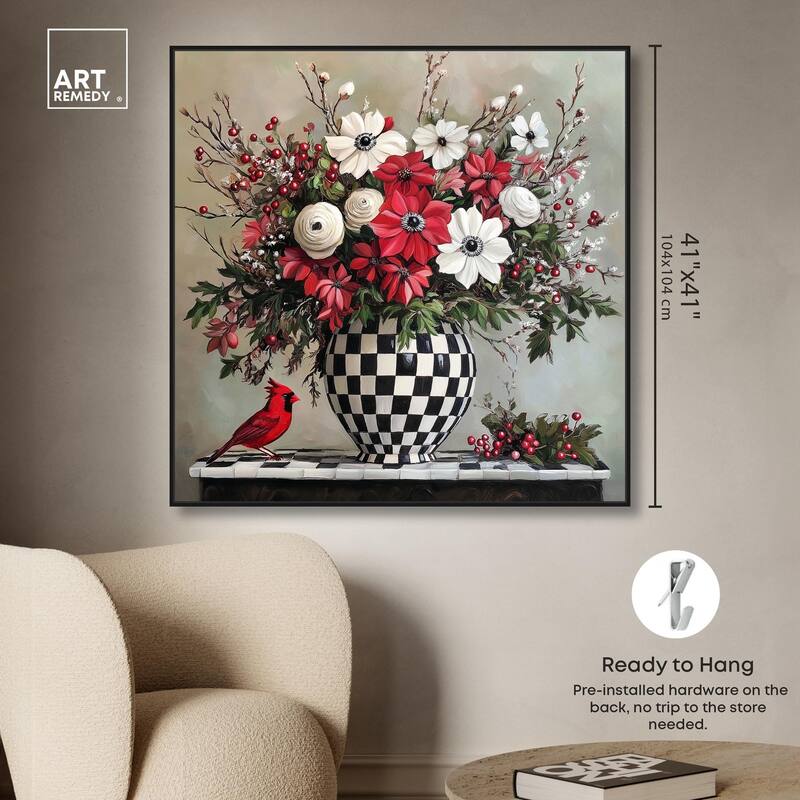 Checkerboard Vase Blooms I Canvas by Art Remedy