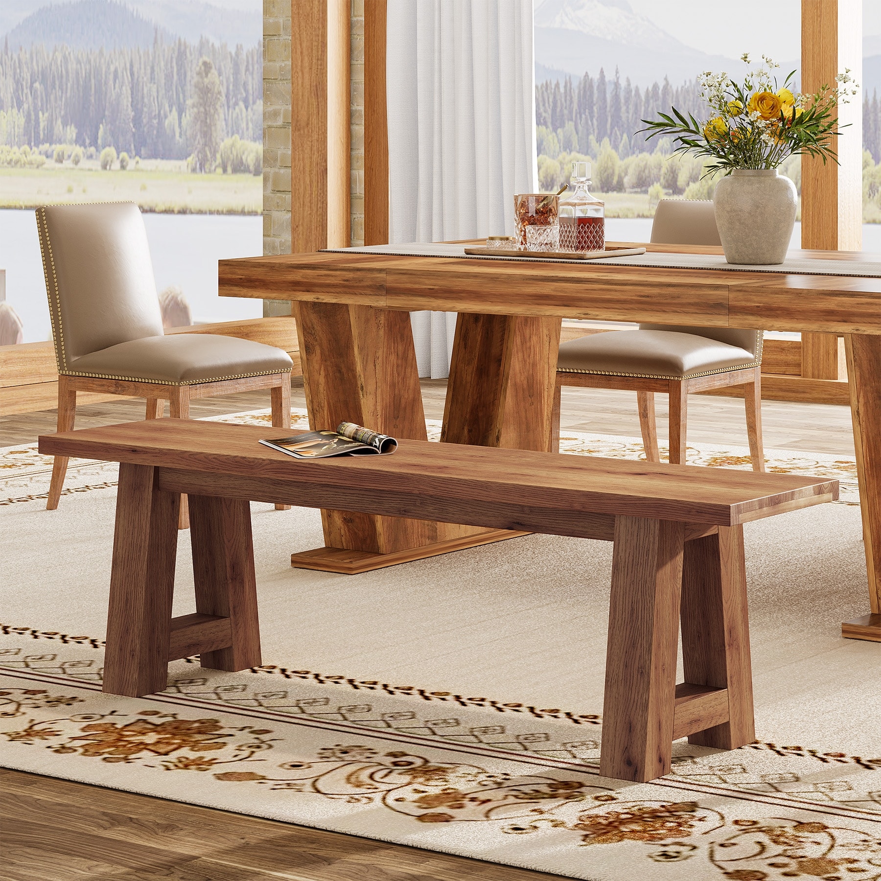 55.12 Inch Farmhouse Entryway Bench Indoor for Hallway