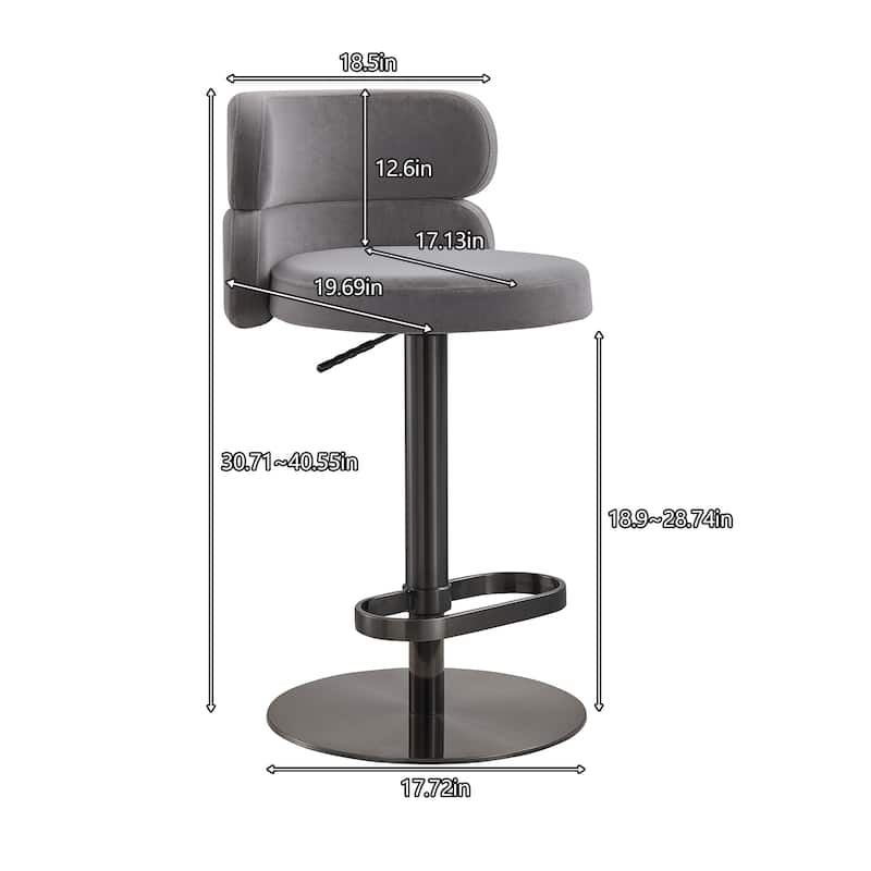 Modern Velvet Bar Stool with Height Adjustment and 360-Degree Swivel