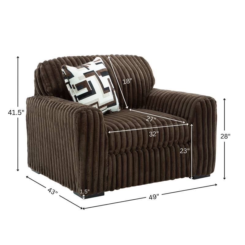 Roundhill Furniture Solenne Oversized Chair and a Half with Jumbo Corduroy Upholstery, Reversible Cushion, and Accent Pillow