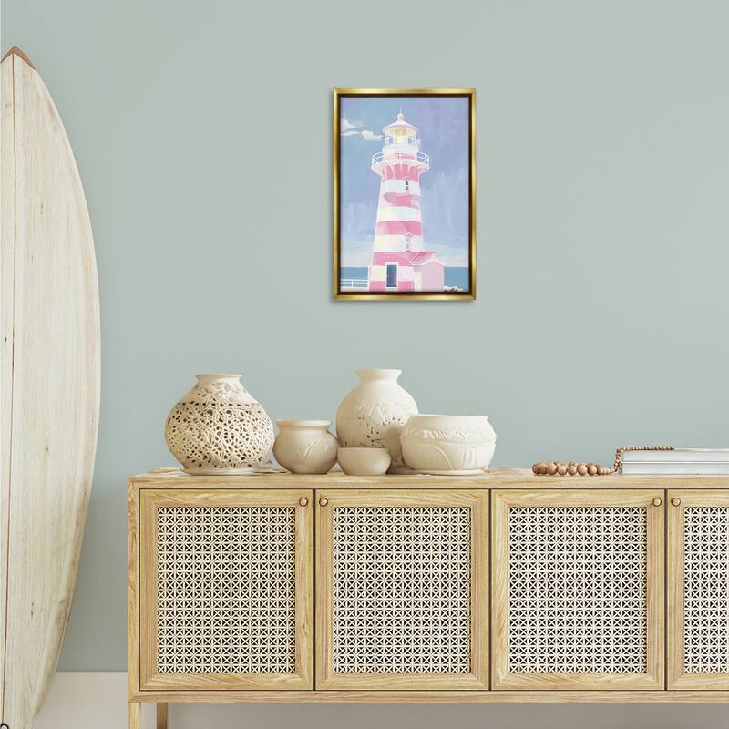 Stupell Muted Coastal Lighthouse Framed Floater Canvas Wall Art Design By Arlington Prints