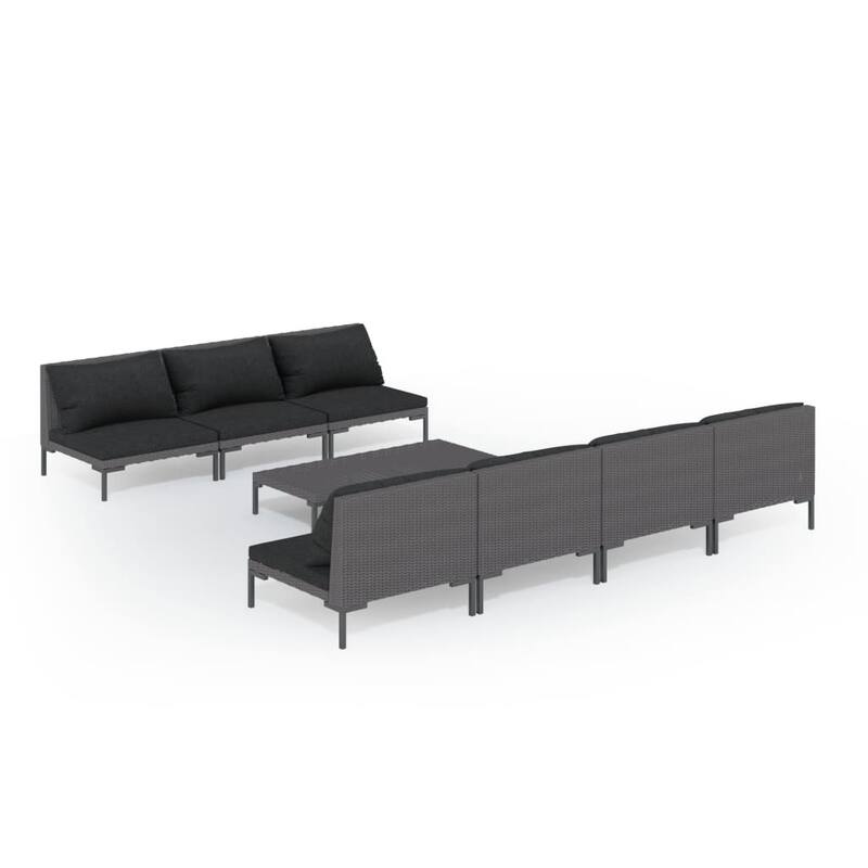 vidaXL Patio Lounge Set Outdoor Sectional Sofa Set Table Poly Rattan Dark Grey - 27.6" x 27.6" x 24"