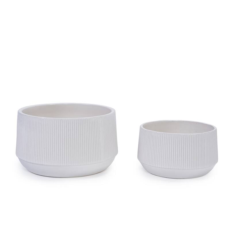 Set 2 Non-Porous Matte White Ribbed Ceramic Planter for Aquatic Plants