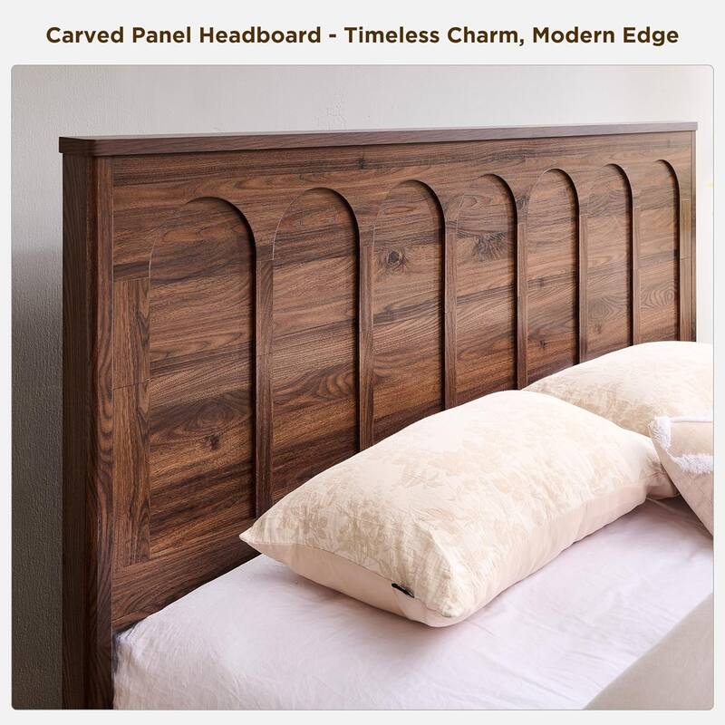 Modern King Size Bed Frame, 52" Tall Arched Recessed Headboard
