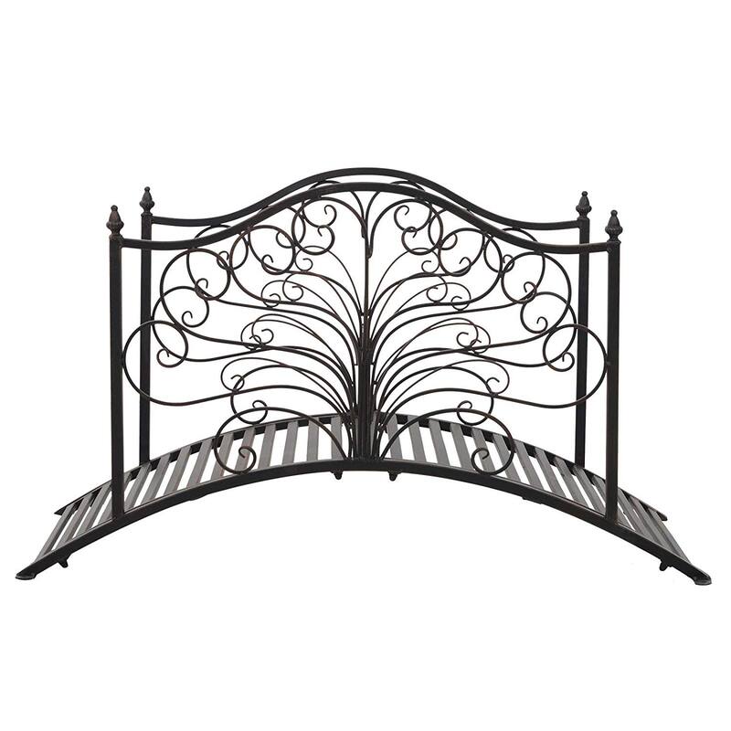 Outsunny 4’ Metal Arch Backyard Garden Bridge with Safety Siderails, Delicate Scrollwork, & Easy Assembly, Black Bronze