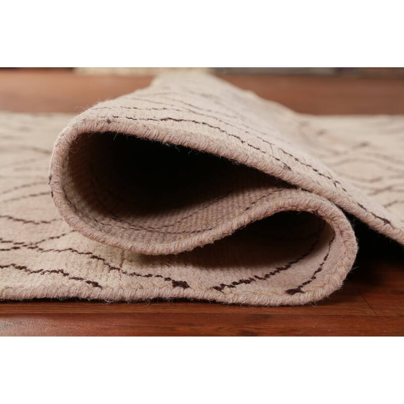 Hand Knotted Oriental 100% Wool Carpet Modern Geometric Beige & Ivories Moroccan Area Rug - 8' 0'' X 5' 0''