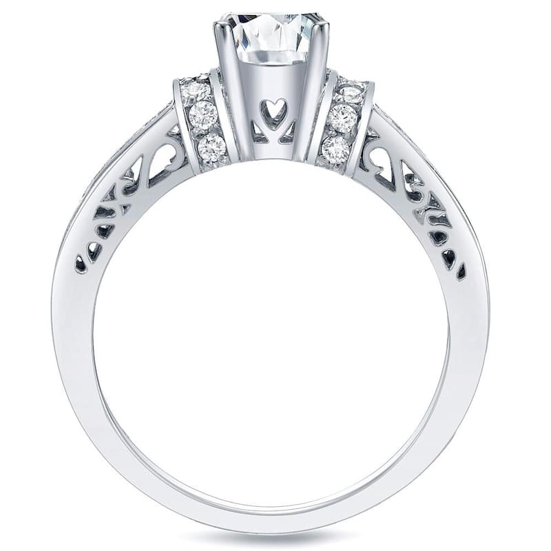 Auriya 14k Gold 1 1/2ctw Round Diamond Engagement Ring with Hearts (H-I, SI1-SI2)