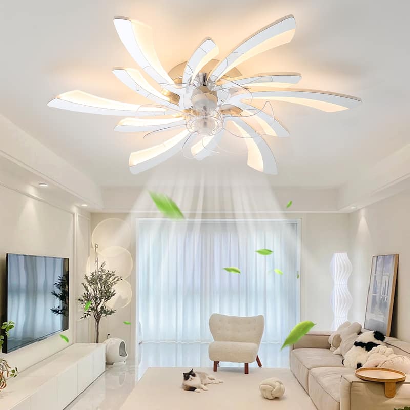 31" Oaks Aura Modern Flush Mount Ceiling Fan with Lights, 12in. Fan Blade 6-Speed Fan Light With Remote Control