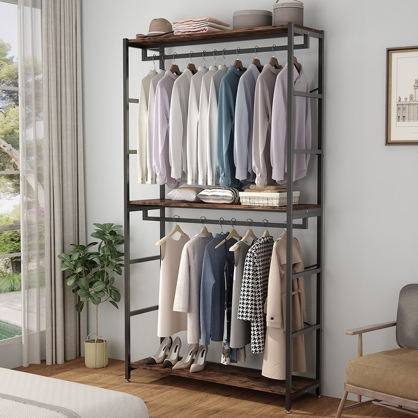 Heavy Duty Garment Racks Clothes Rack with Storage Shelves and Double  Hanging Rod,Metal FreeStanding Closet Organizer - On Sale - Bed Bath &  Beyond - 34471878