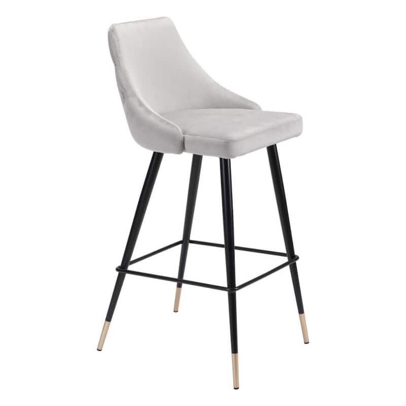 Modern Bar Height Velvet Stool with Backrest and Footrest Black Steel Legs Cushion Seat - 40.6”H x 18.5”W x 20.9”D