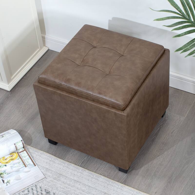Adeco Storage Ottoman With Tray