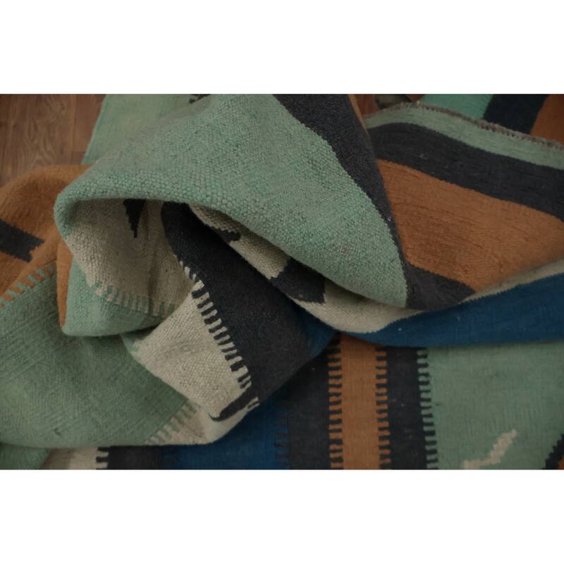 Hand Woven Oriental 100% Wool Carpet Southwestern Tribal Green Kilim Area Rug - 16' 6'' X 10' 0''
