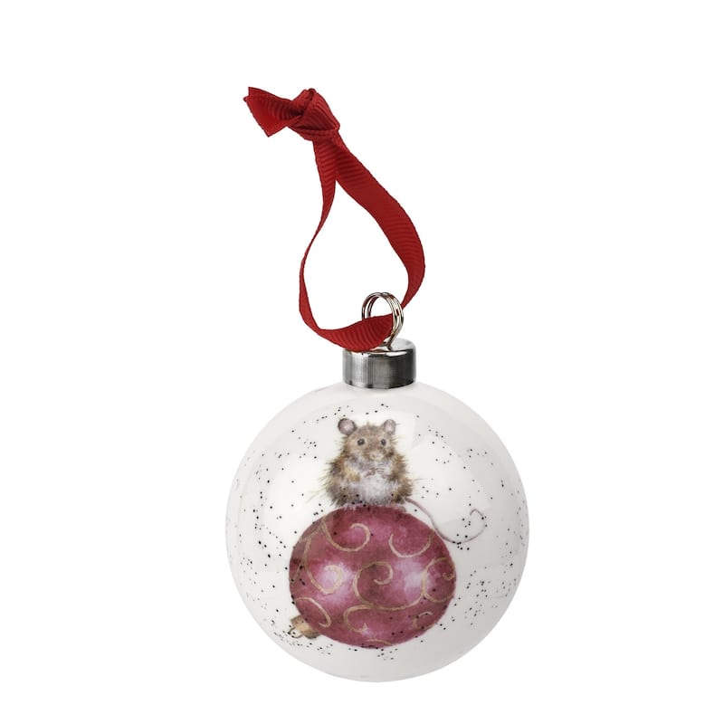 Royal Worcester Wrendale Designs Christmas Bauble - Not A Creature Was Stirring (Mouse)