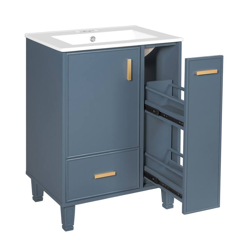 24" Bathroom Vanity with Sink, Bathroom Cabinet with Door Shelf, Deep Drawer, 2-Tier Pull-Out Basket