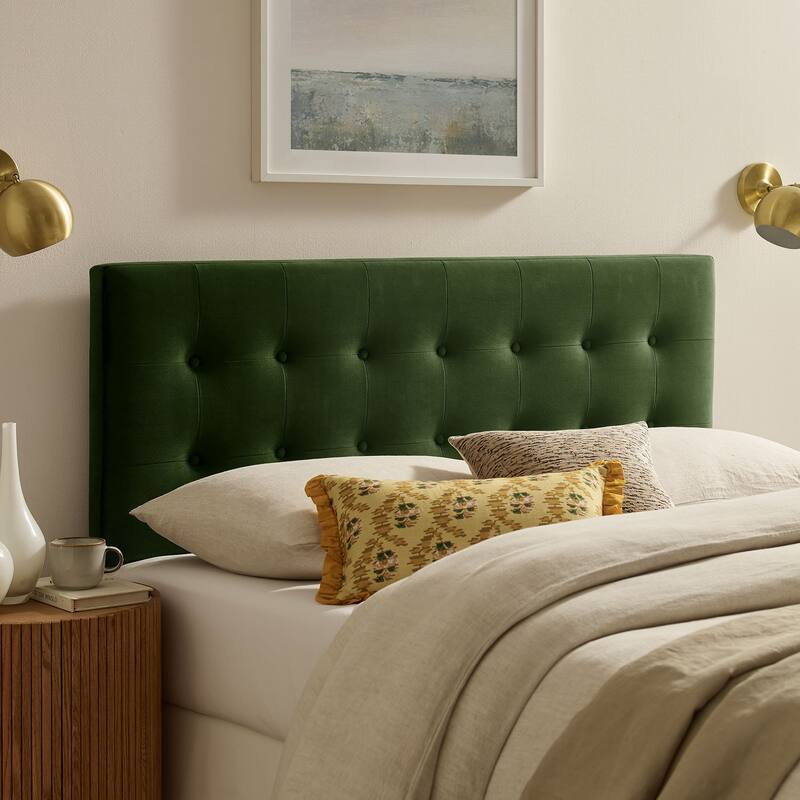 Emily Biscuit Tufted Performance Velvet Headboard - Moss Green - Queen