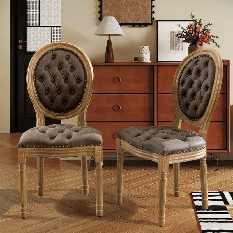 Upholstered French Style Nailhead Dining Chairs(Set of 6)