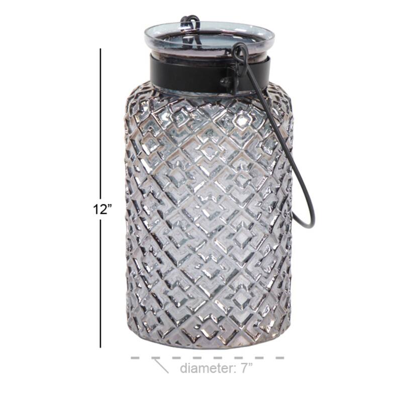 Black Glass Industrial Lantern 12 x 7 x 7 - 7 x 7 x 12Round