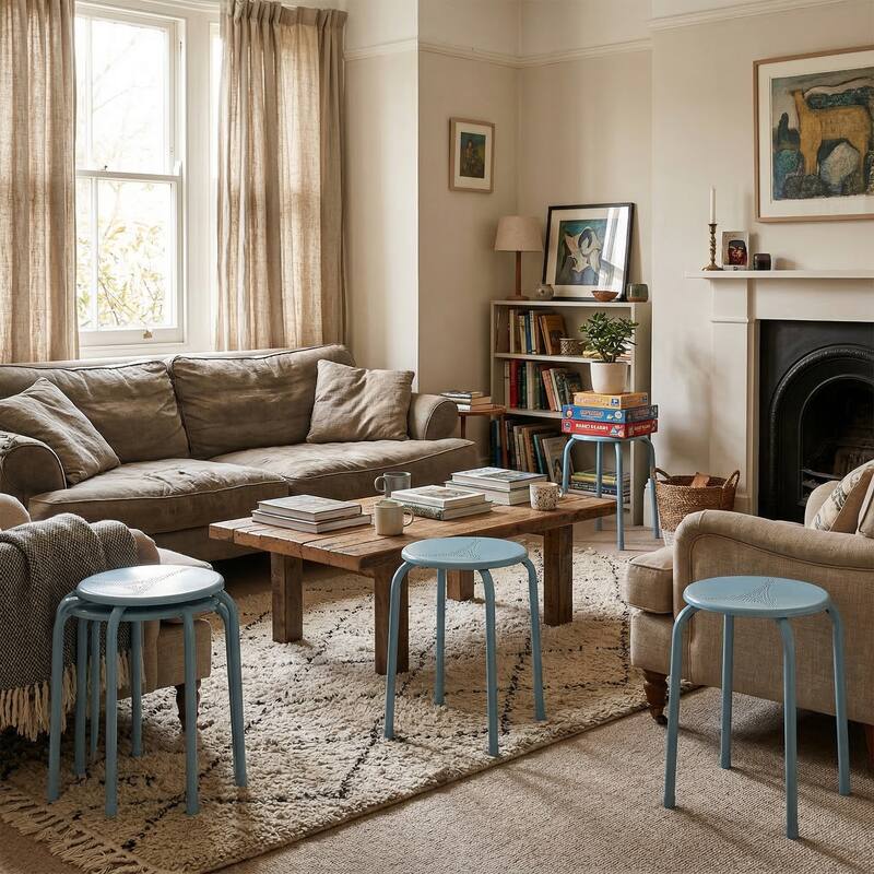 FurnitureR Metal Round Stool Set of 4/6 Stackable Backless Stools for Kitchen Home