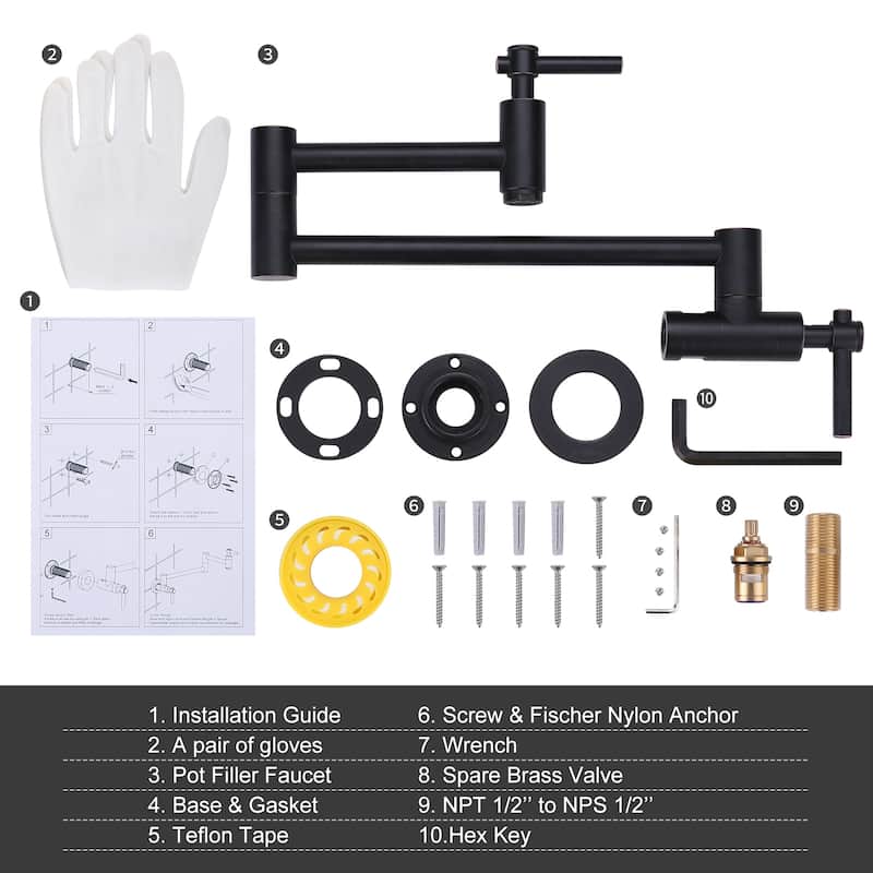 WOWOW Wall Mount Double Handle Pot Filler Faucet
