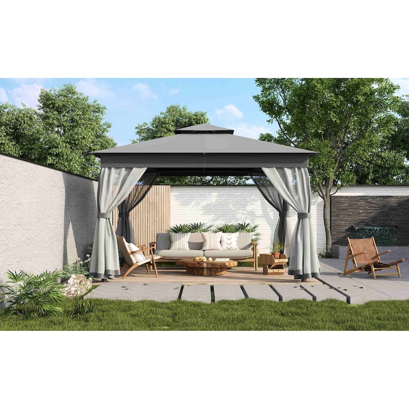 10"x10"/10"x12" Outdoor Gazebo Tent with Double Roof and Mosquito Netting