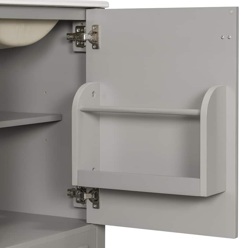 20 Inch Bathroom Vanity With Ceramic Sink, Soft Close Door, Adjustable U-Shaped Shelf, Compartment Drawer And Door Storage Rack