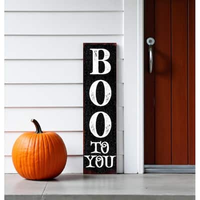 HomeRoots 36" Black And White Solid Wood Boo Halloween Porch Sign