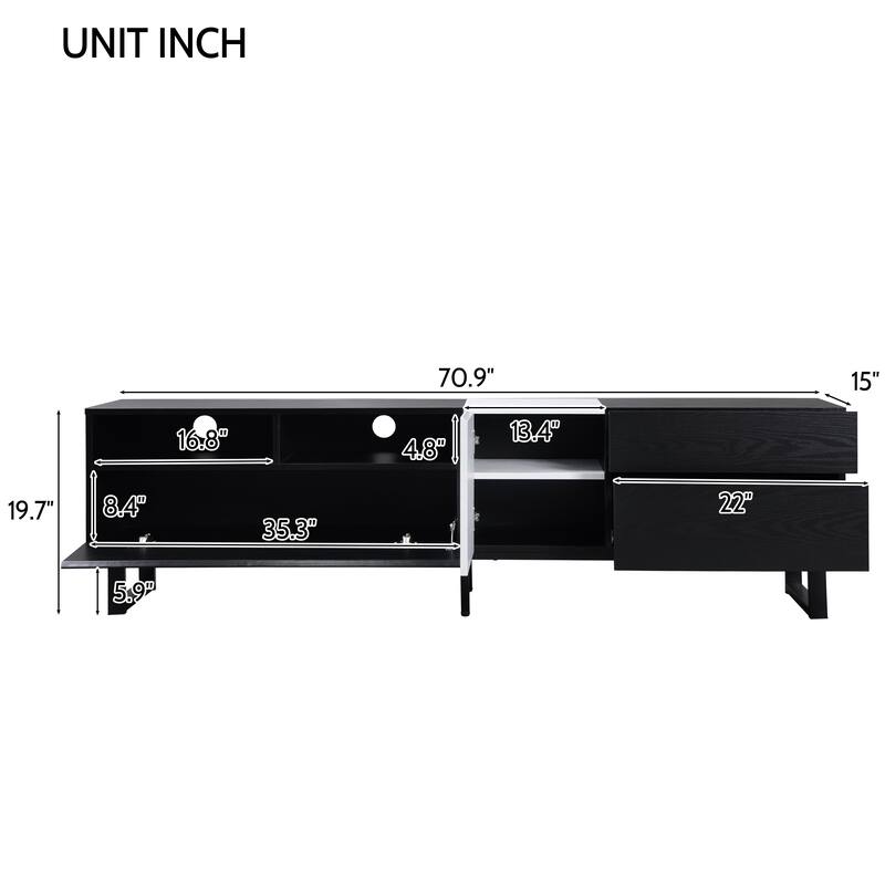 Modern TV Stand Media Console For 80 inch TV With Double Storage Space - 15.00 x 70.90 x 19.70