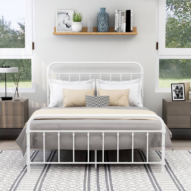 Alazyhome Classic Metal Platform Bed Frame - White - Full