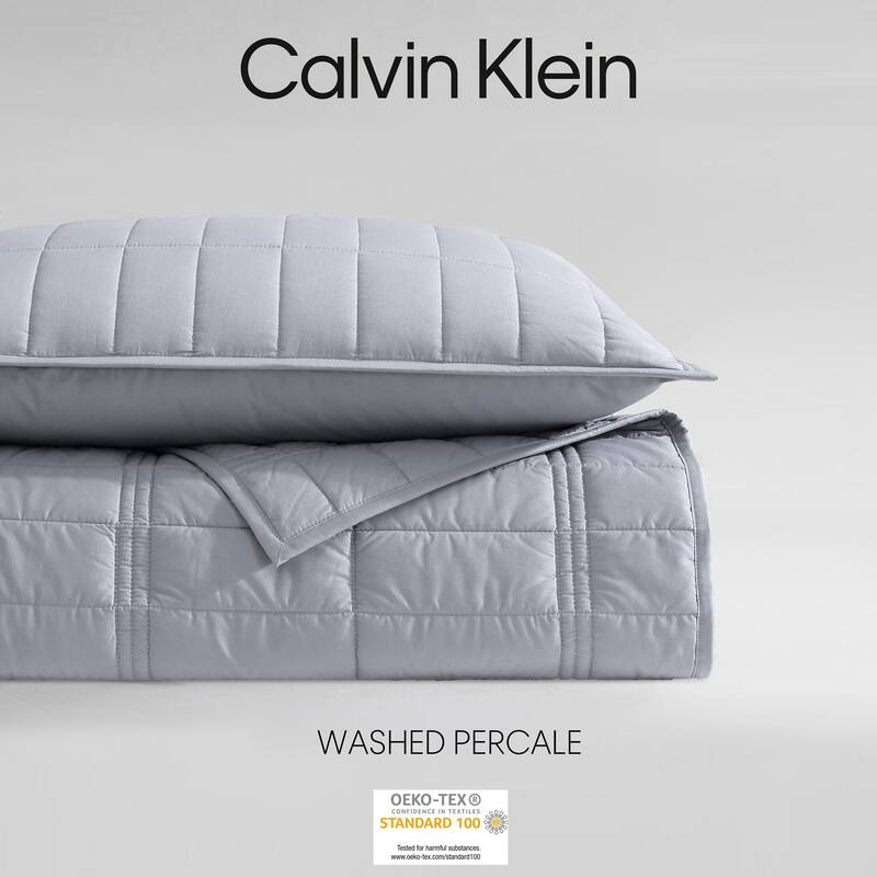 Calvin Klein Washed Percale Cotton Reversible Quilt Set