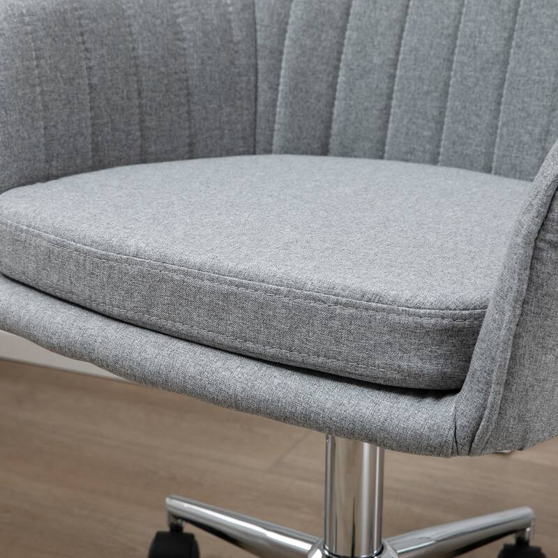 Fabric Home Office Chair with Wheels, 360° Swivel Upholstered Makeup Chair, Rolling Task Chair with Height Adjustable - N/A