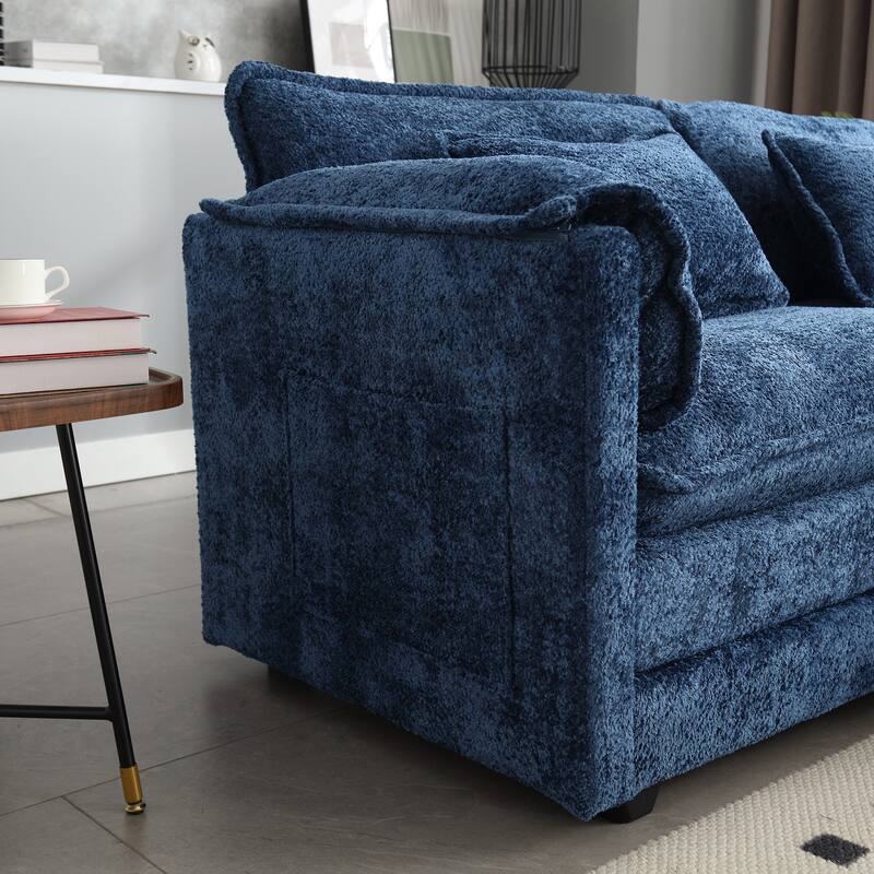 Chenille Double Sofa with Footstool, Removable Arms