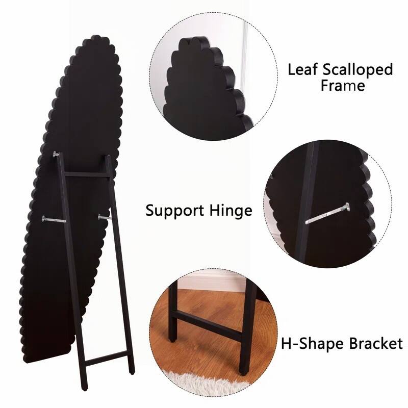 Exquisite Crystal-Studded Full-Length Standing Mirror - Black,Silver