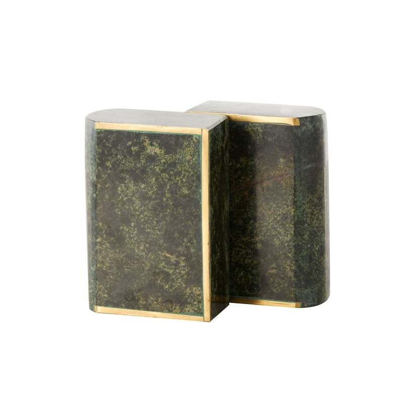 Green Marble Curved Rectangular Decorative Bookends with Gold Accents (Set of 2)