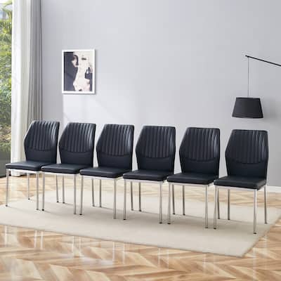 Set of 6 High Resilience Dining Chair with Metal Silver Leg