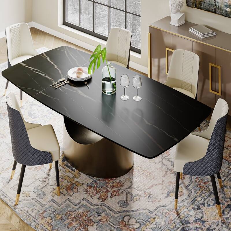 63"-94" Hobart Modern Dining Table with Rectangular Sintered Stone Tabletop and Carbon Steel Leg for 4-10