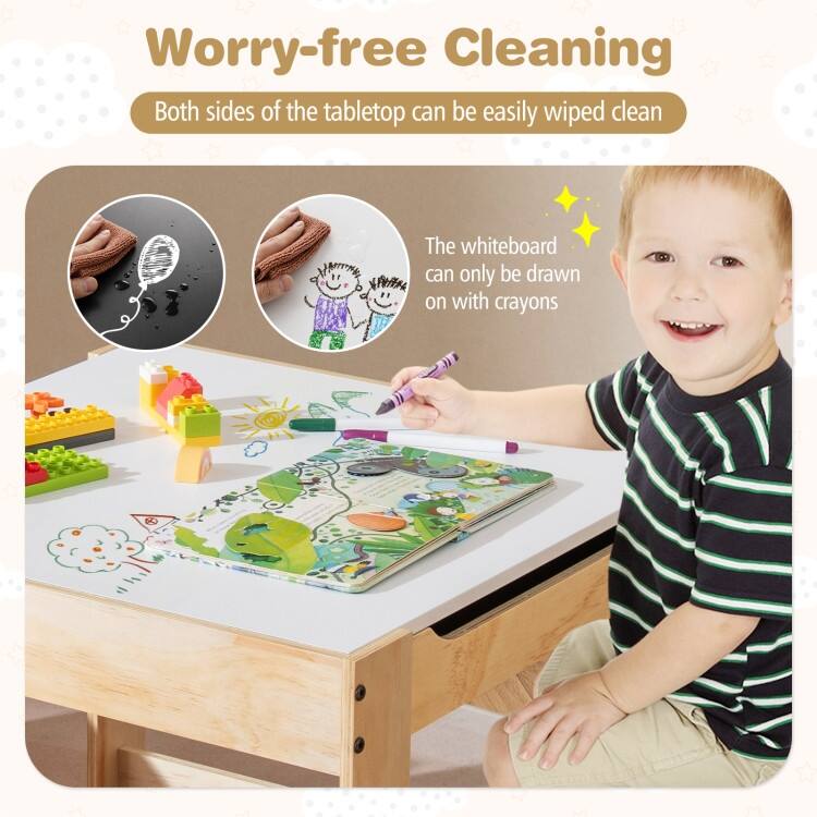 Plywood 3 in 1 Kids Table and Chairs Set with Storage Bins - 24.5" x 24.5" x 19"