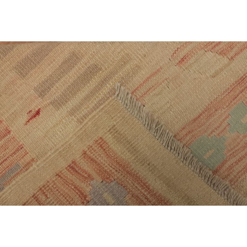 Hand Woven Oriental 100% Wool Carpet Southwestern Tribal Beige & Ivories Kilim Runner Rug - 11' 7'' X 2' 6''