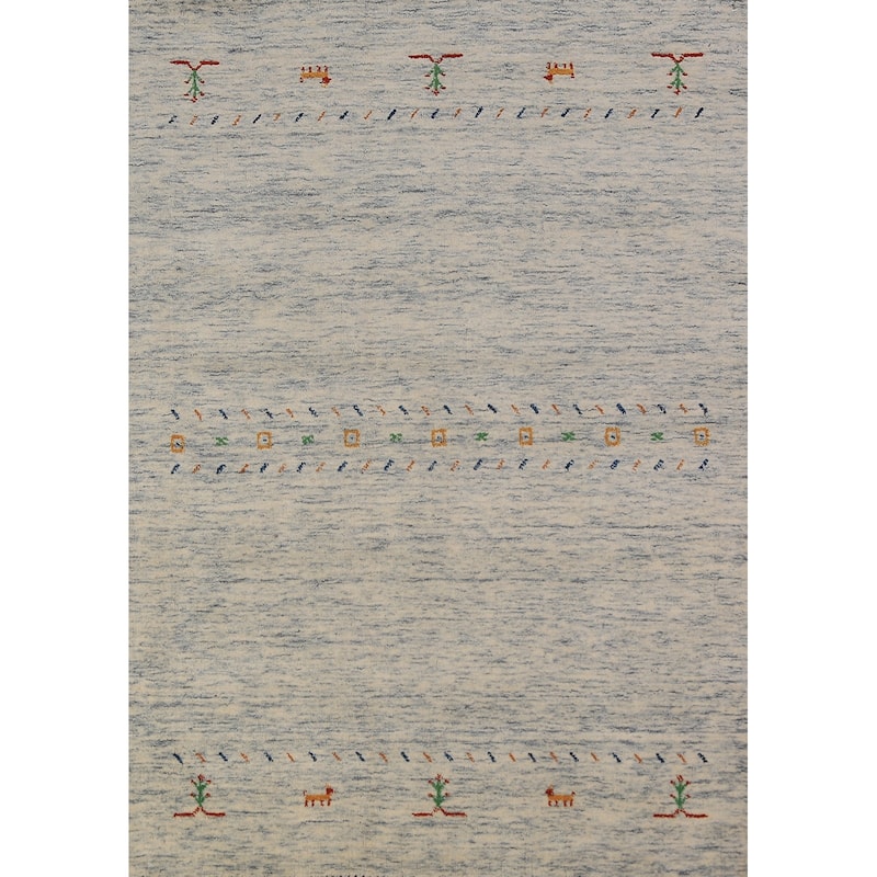 Little Animals Gabbeh Oriental Area Rug Handmade Beige Wool Carpet - 4'0" x 5'10"