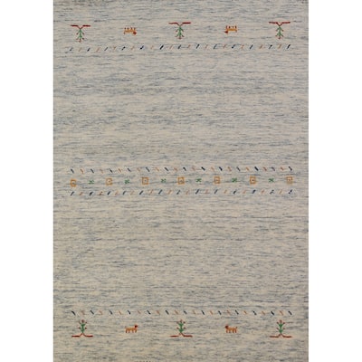 Little Animals Gabbeh Oriental Area Rug Handmade Beige Wool Carpet - 4'0" x 5'10"