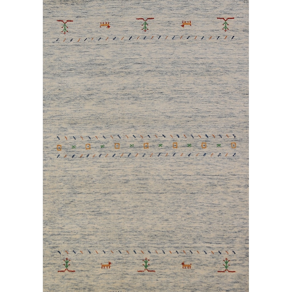 Little Animals Gabbeh Oriental Area Rug Handmade Beige Wool Carpet - 4'0" x 5'10"