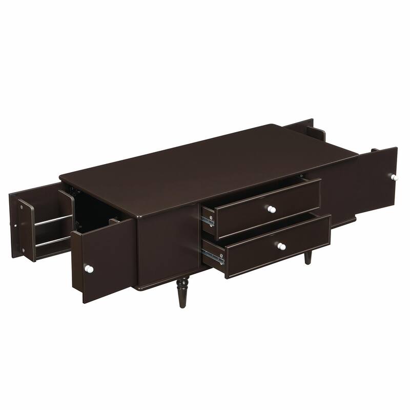 47.2" Wood Coffee Table with Metal Handles and Four Solid Wood Legs