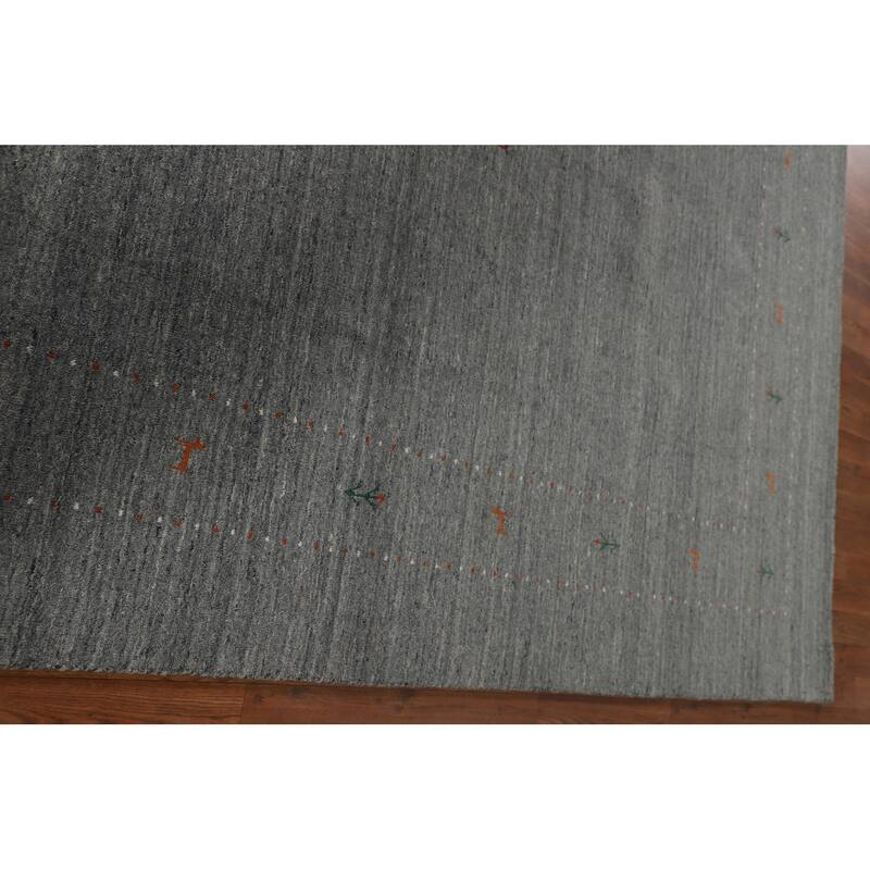 Gray & Green Gabbeh Oriental Area Rug Hand-Knotted Wool Carpet - 7'9"x 9'10"