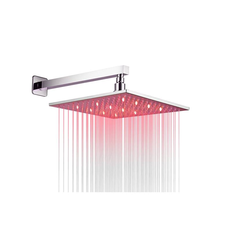 12" LED Wall Rainfall Shower 3 Way Thermostatic Faucet System w/ 6 Body Jets