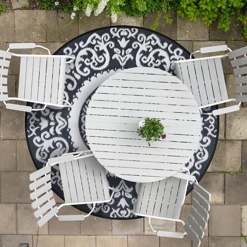 Nuu Garden 5" round Indoor/Outdoor Tribal Inspired Floral Area Rug - 5' Round