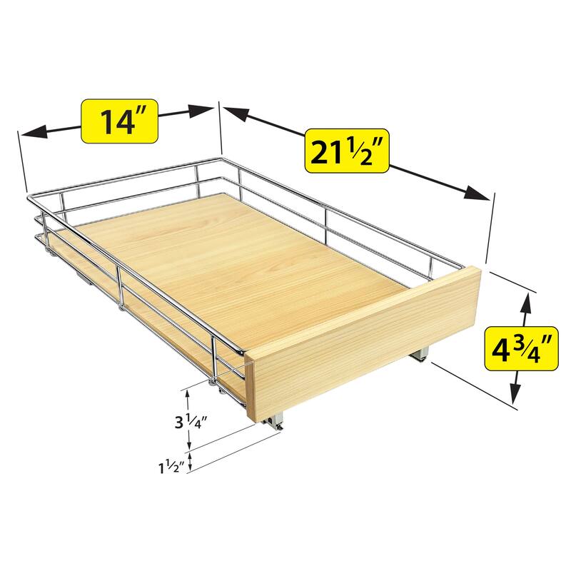 LYNK PROFESSIONAL® SELECT™ Pull Out Cabinet Organizer, 14" x 21" - Slide Out Drawers for Kitchen Cabinets, Wood Chrome